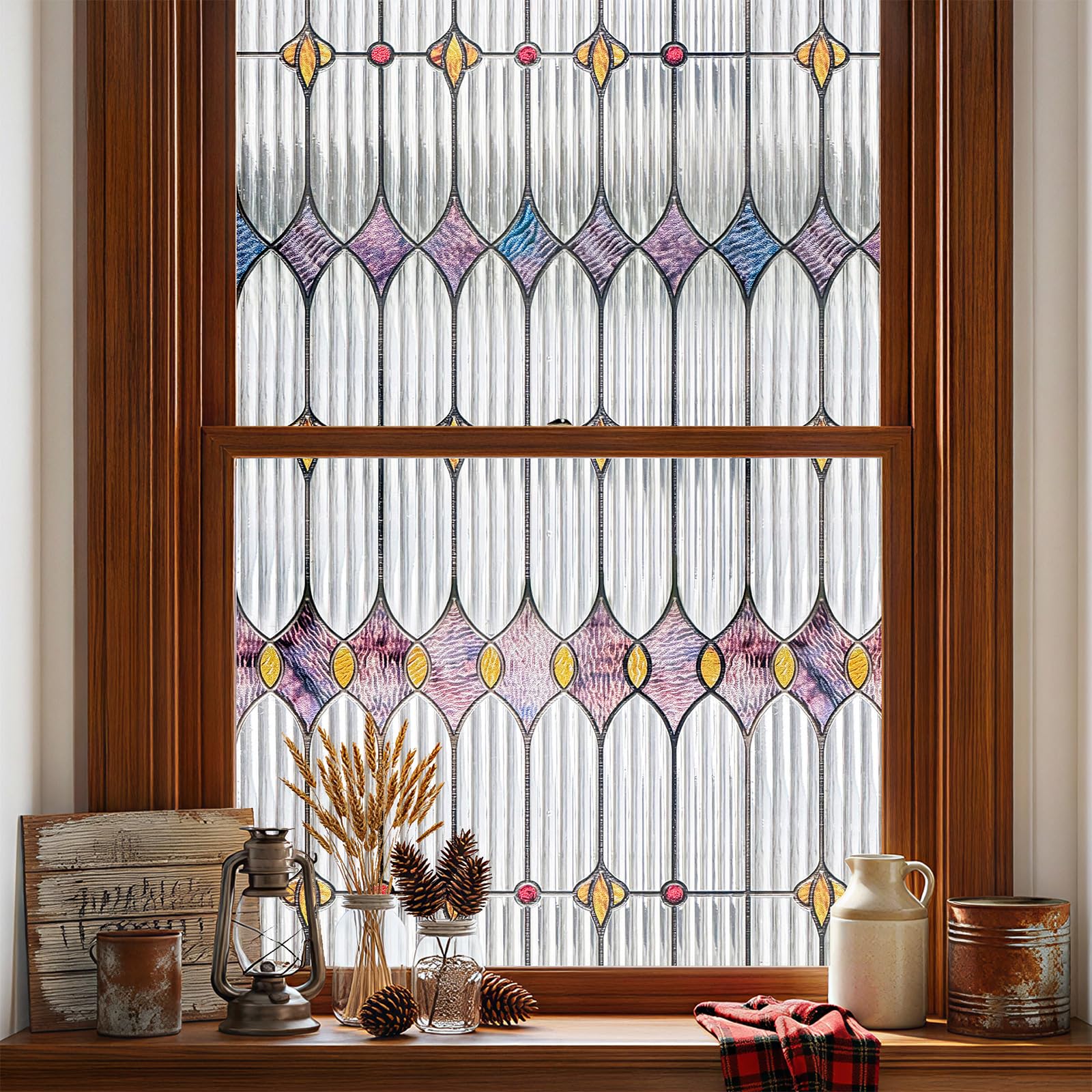 Stained Glass Window Film,Window Privacy Film UV Blocking 44x200cm