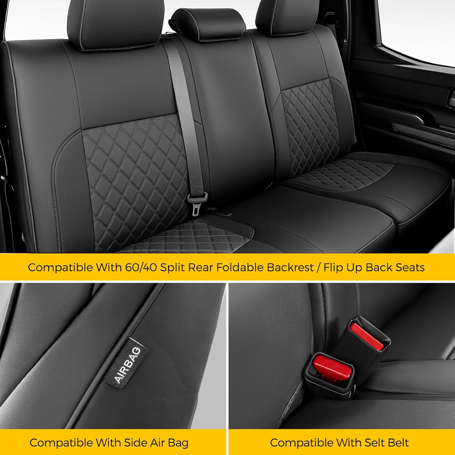 Full Set Seat Covers for Toyota Tacoma 2024-2026 4th Gen (Double Cab Gas Only), Faux Nappa Leather Waterproof Truck Pickup Accessories, Front Rear Row Protector for SR SR5 TRD Series Limited, Black