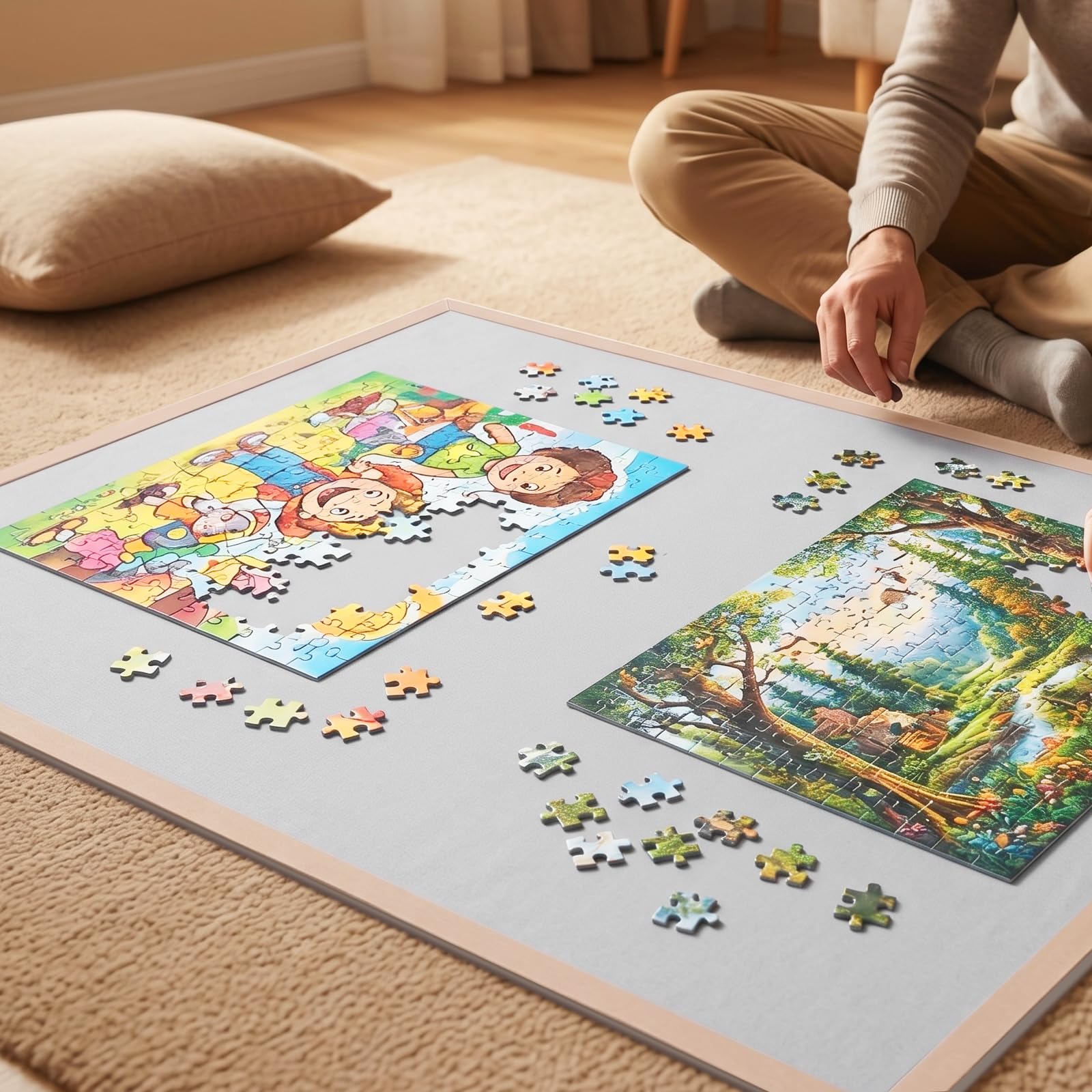 Planche de puzzle pour 1500 pièces, tapis de puzzle pliable avec cadre pour l'affichage, antidérapant et facile à ranger, 99,1 x 58,4 cm