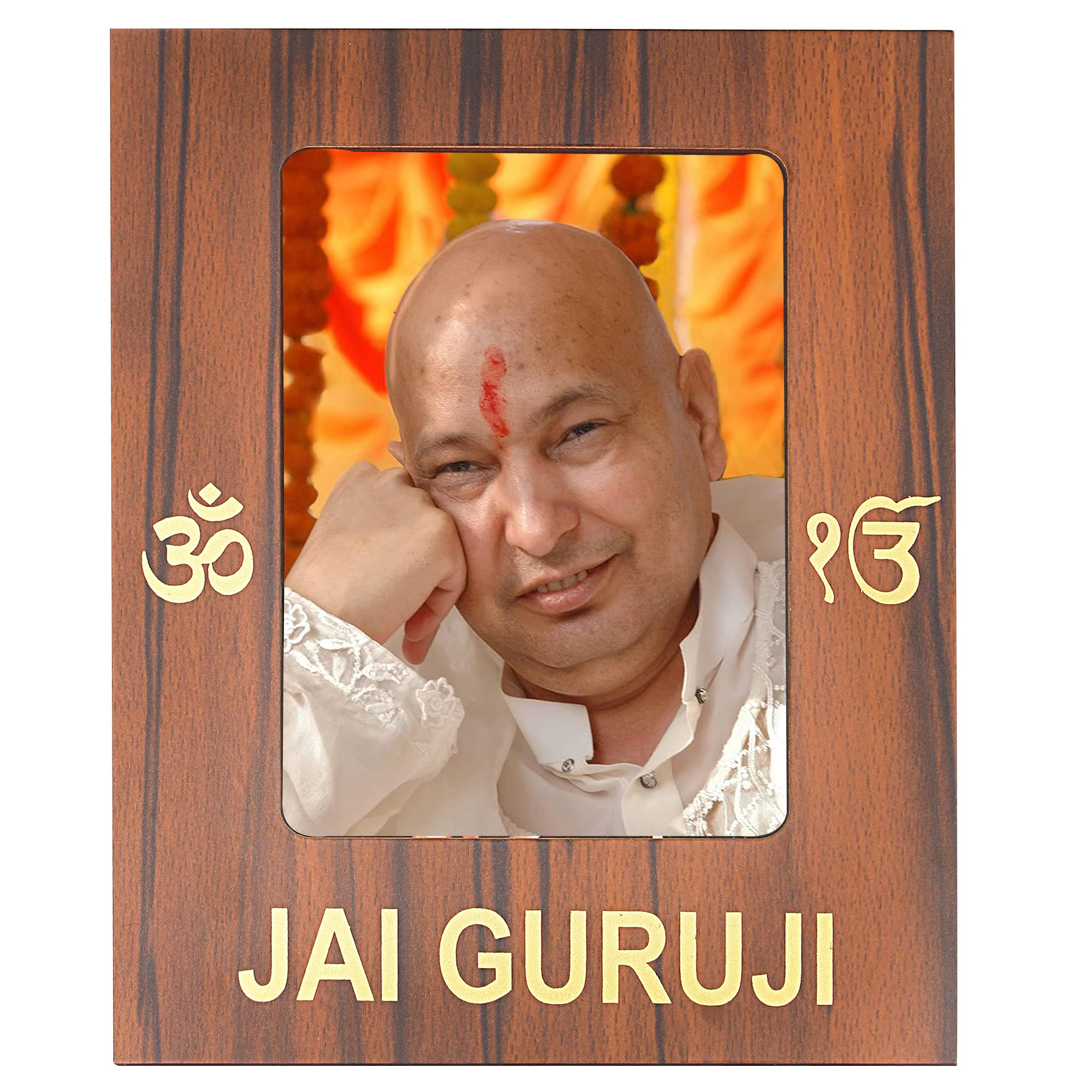 Indo Trends Global Guruji Photo with Frame for Table Desk Decoration | Jai Guruji photo frame Swaroop Blessings Always Guru ji (Photo Size 5x7 Inch) - GR-1071