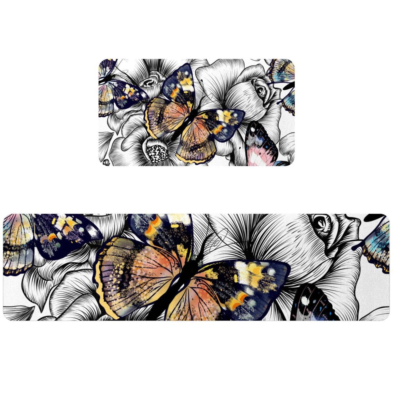 Alfombrillas de cocina absorbentes con diseño de mariposas y base antideslizante para el hogar