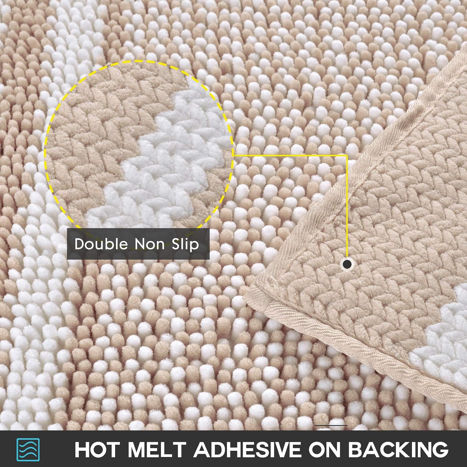 BSICPRO Bathroom Rug Mat, 32 x 21 Inch Extra Thick Chenille Bath Mat Rug Non Slip, Soft Absorbent Bathroom Floor Mats Rugs, Machine Washable (Khaki)