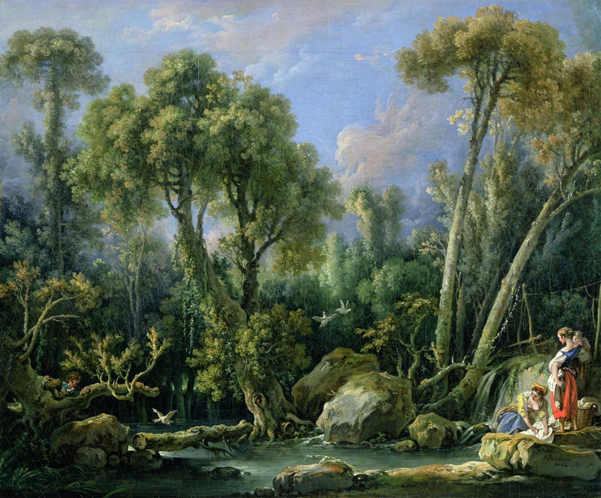 SERENDIPITP Abstract Painting Mural Print Picture Wall Decor Painting Laundresses in a Landscape by François Boucher Vintage Wall Artwork for Home Decor 60x90cm