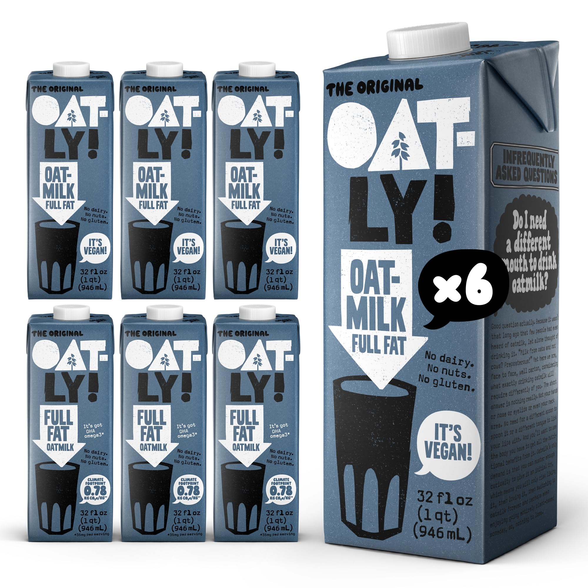 Full Fat Oatmilk – Creamy, Plant-Based Whole Milk Alternative | Dairy-Free, Vegan, Shelf-Stable, Non-GMO & Glyphosate Residue-Free | Only 1g Saturated Fat (32 oz, 6-Pack)