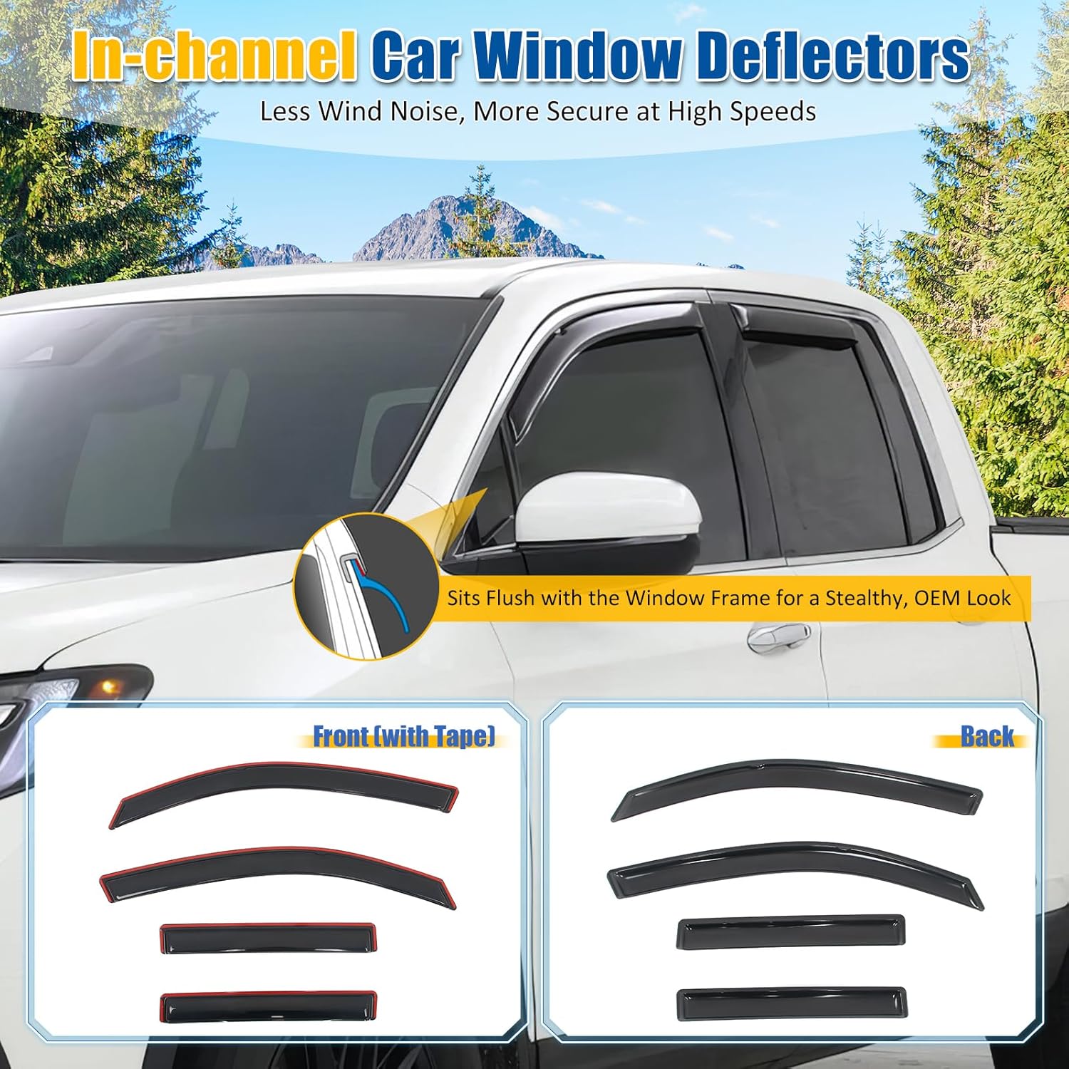 FREEMOTOR802 in-Channel Car Window Deflectors, Compatible with 2017-2025 Honda Ridgeline, Smoke Acrylic Rain Guards Side Window Visors Wind Deflectors, 4-Piece Set