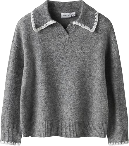 NAME IT Nmfrikasa LS Knit Polo, Gris, 98 para Niñas