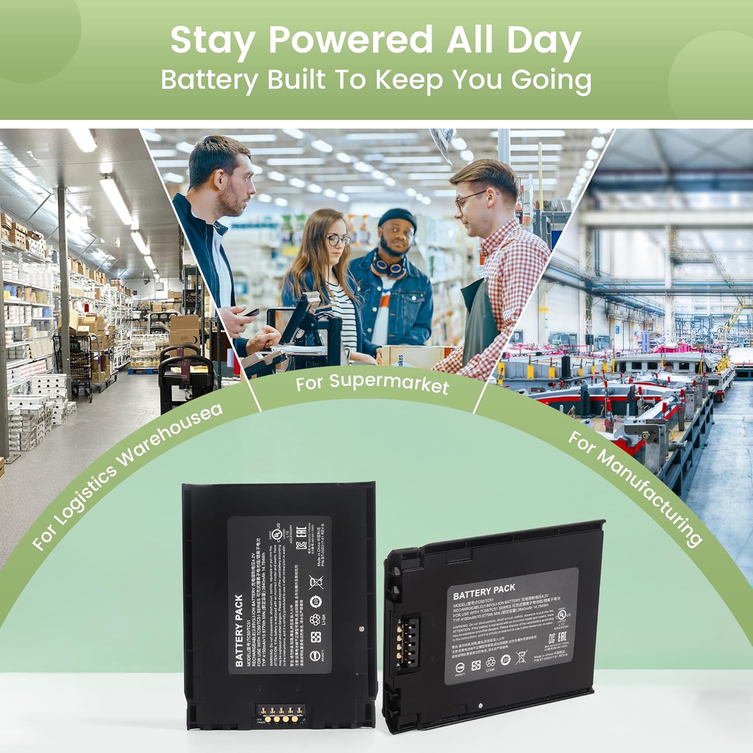 for Zebra TC57 Scanner Battery Replacement - for Zebra TC51 Battery - TC57 TC52 TC56 TC510 TC510K TC520L TC51HC TC57HO TC510K-1PAZU2P-A6 BT-000314 BTRY-TC51-44MA1-01 Model Barcode 3840mAh 3.85V