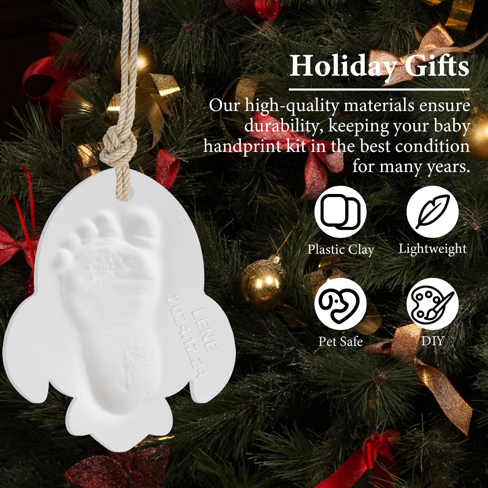 Baby Handprint Ornament Kit - Personalized Handprint Keepsake with Hand Print Mold Kit, Non-Toxic Clay for Newborns & Pets, DIY Baby Shower Gifts for New Moms, First Christmas & Mother's Day Crafts - Image 2