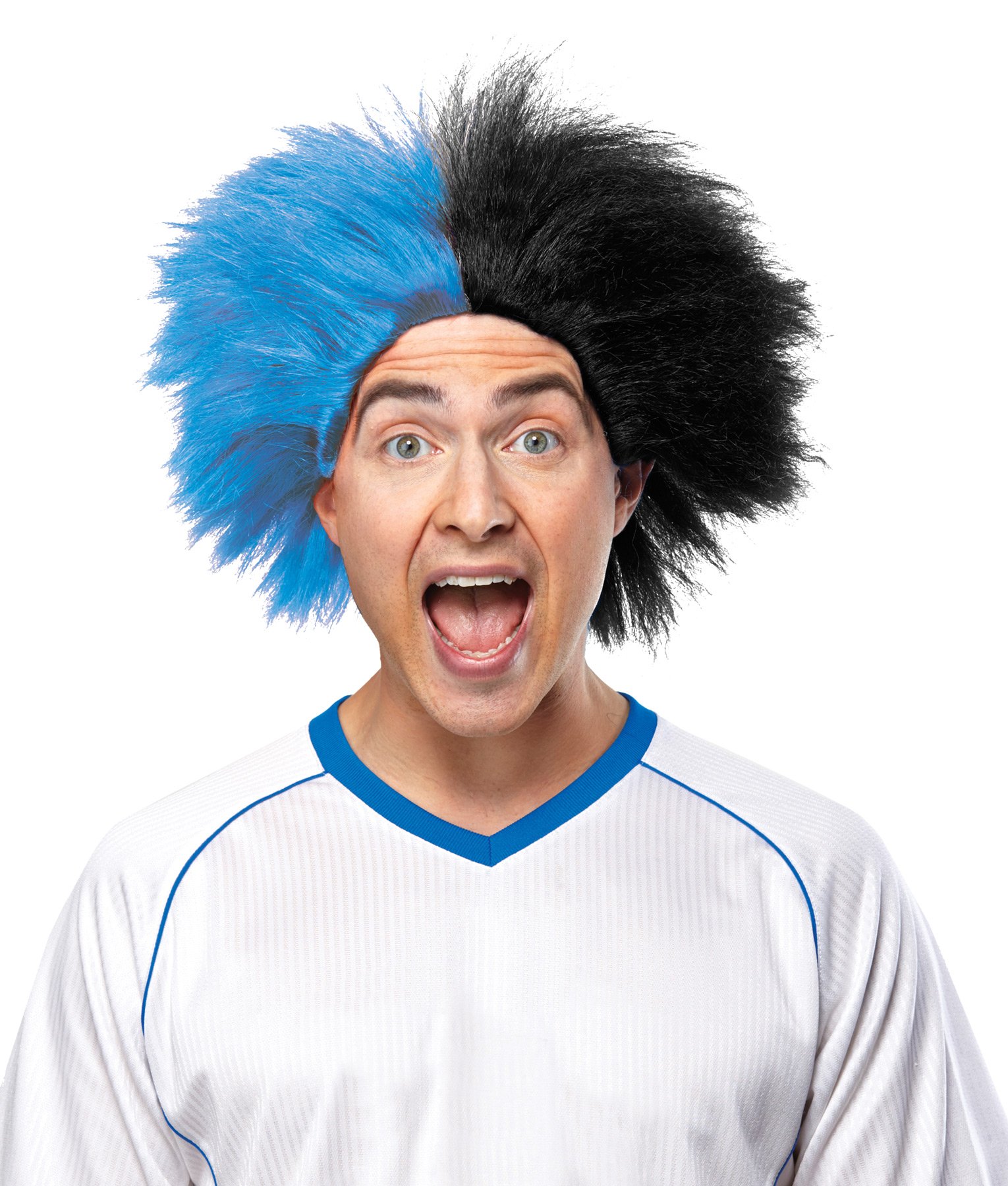Morris Mario ChiodoCrazy Sports Fan Wig color Blue & Black - Fun Spiky Panthers Titans Bears Mavericks Magic Team Troll Style Synthetic