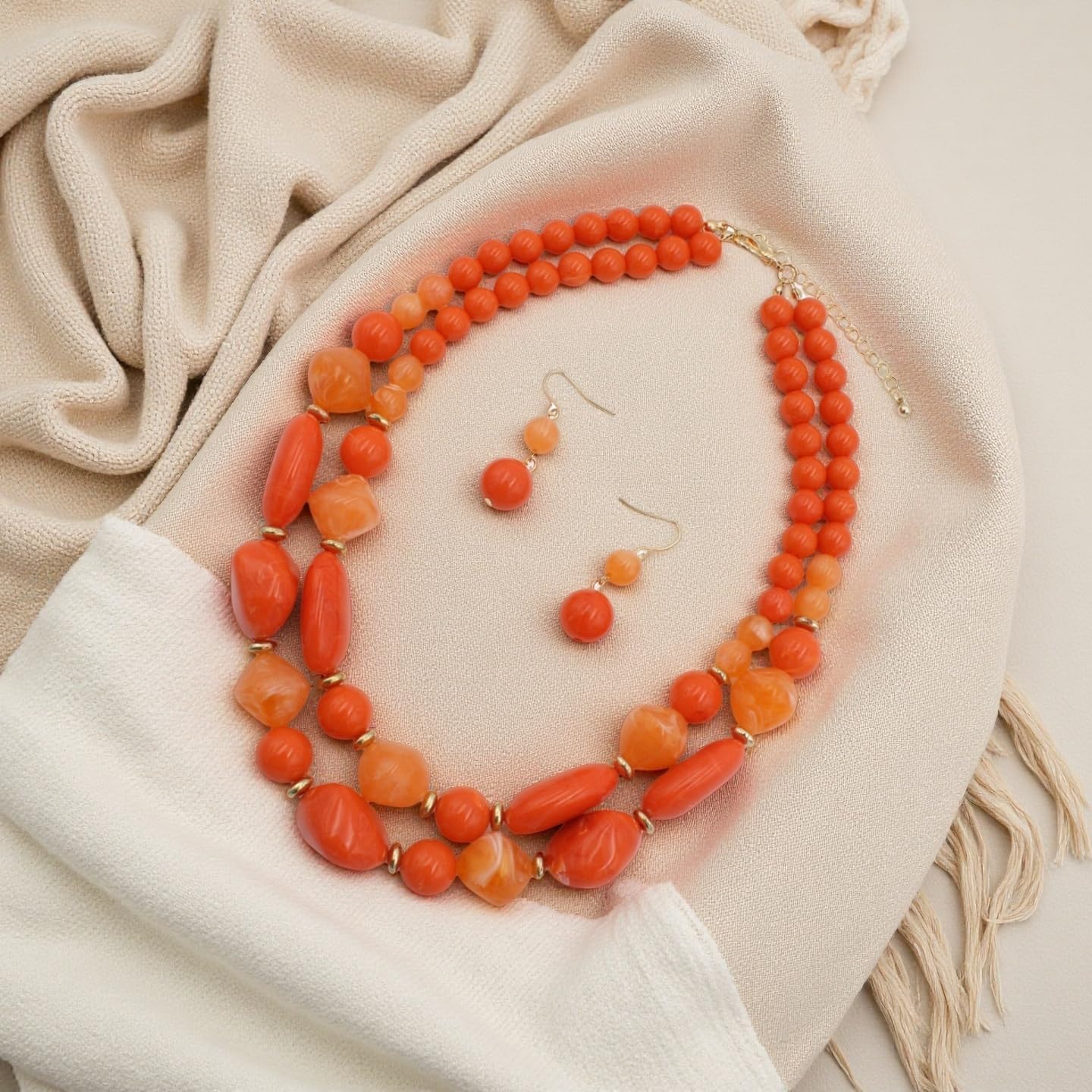 Chunky Strand Bib Choker Necklace Earrings Acrylic Beads Dangle Hook Earring Bohemia Costume Accessories Jewelry Beaded Chains for Women Bride Set