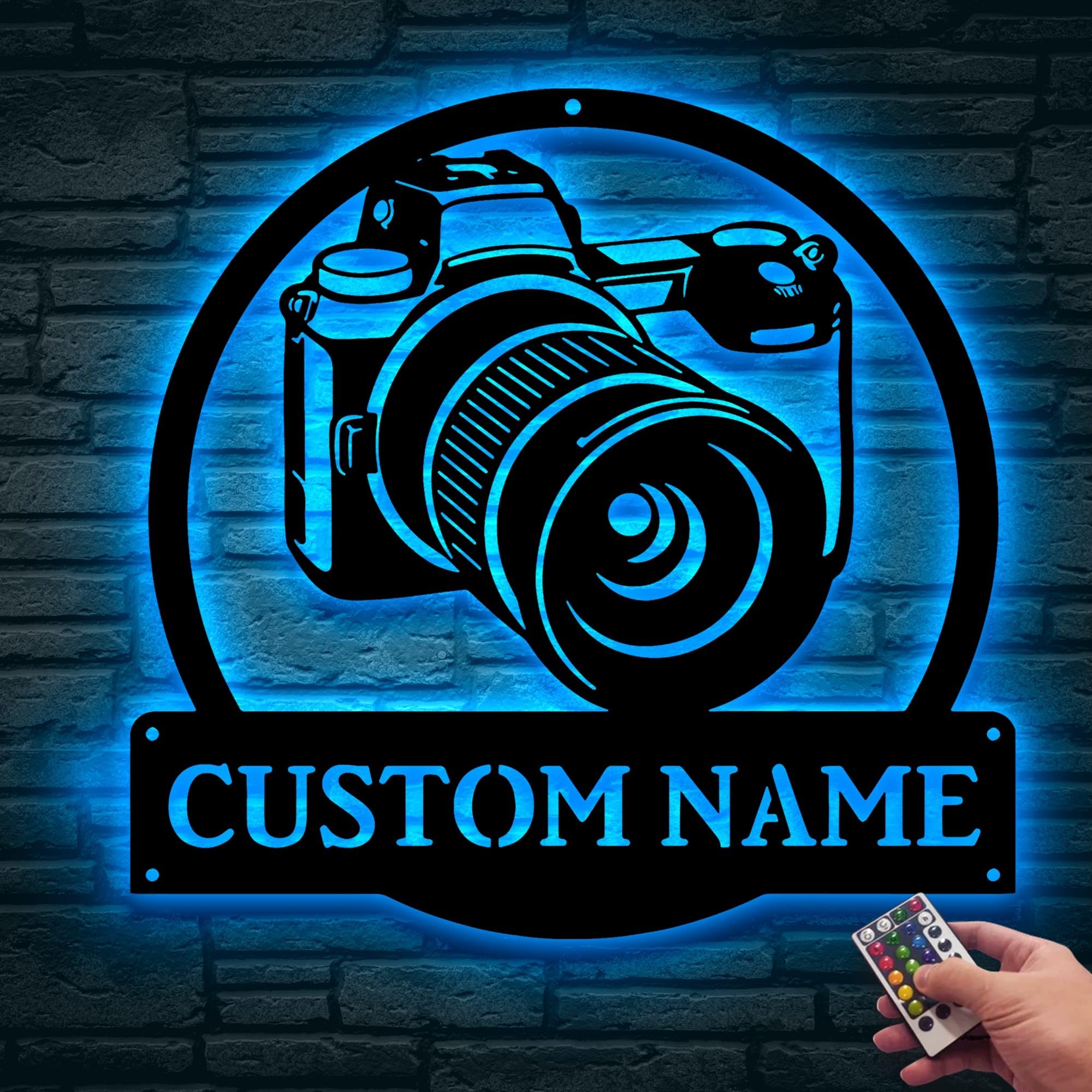 Personalized Photographer Monogram Metal Sign Art with LED Lights, Custom Photographer Metal Sign, Wall Hanging Home Decor Birthday Xmas Gift