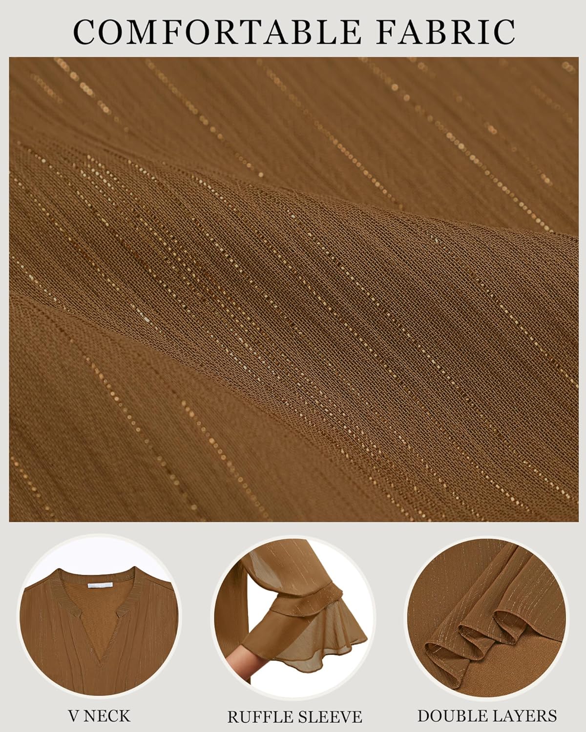 Furnex Womens 3/4 Sleeve Tops Dressy Casual Elegant Blouses V Neck Shirts Floral Double Layered Chiffon Tunic - Image 6