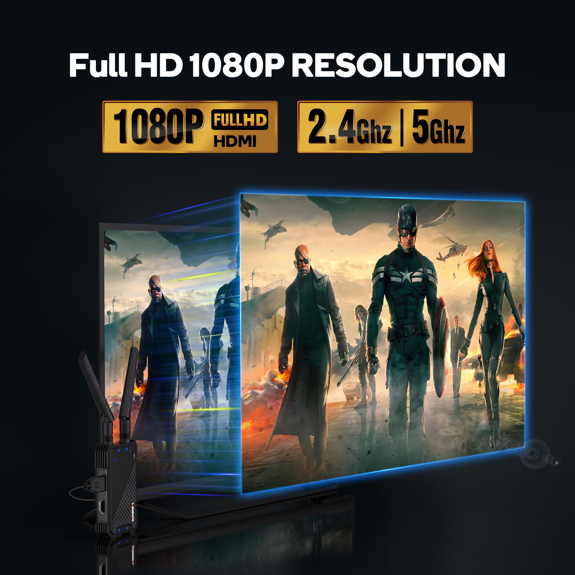 Wireless HDMI Transmitter and Receiver,1300FT Wireless HDMI Extender Kit with Loop Out,1080P Full HD for Streaming from DSLR,Laptop,Setop Box to TV,Projector,IR Remote Control Support