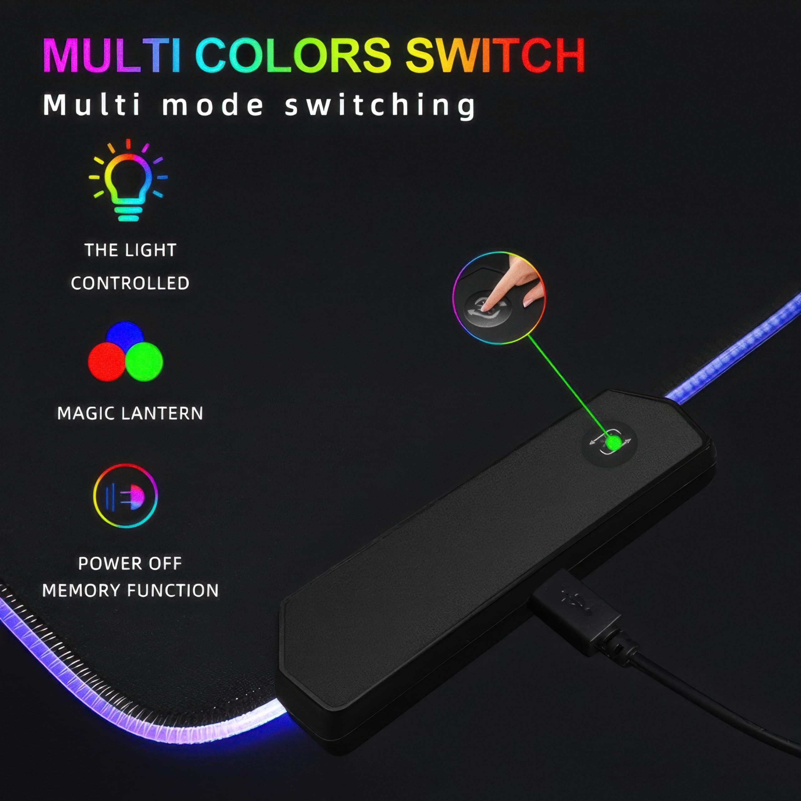 RGB LED Gaming Mouse Pad 80x30 XXL - 13 Renk Mod, Gaming Mousepad Işıklı, Oyuncu Büyük Keyboard Mouse Pad Kaymaz USB Plug&Play