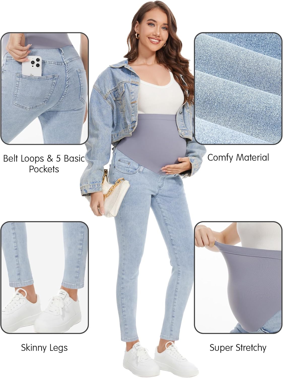 PACBREEZE Women’s Maternity Jeans Over Belly Skinny Stretchy Denim Pants Comfy Slim Pregnancy Pants