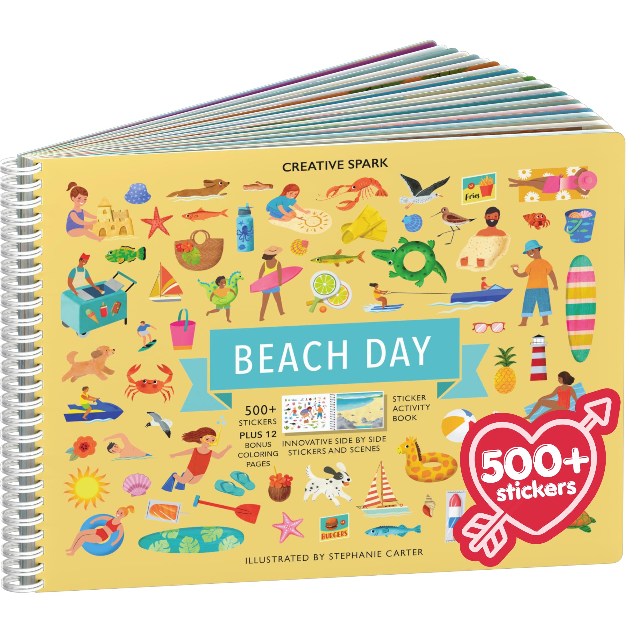 Sponsored Ad - CUPKIN Sticker Book for Kids 2-4, 500+ Kids Stickers, Beach Day 12 Coloring Pages 12 Side by Side Scenes, Fun Toddler Travel Activity Coloring and Sticker Books for Children Ages 4-8 + 8-10