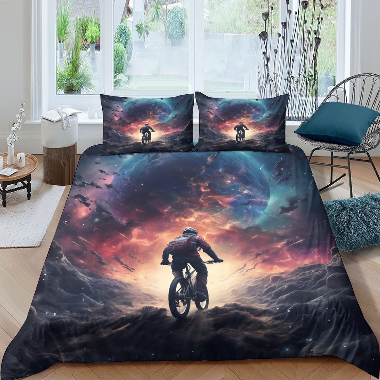 Ctjqhvkz Style-2 3D Printed Galaxy Starry Sky Fitted Sheet Microfiber Soft Cosmic Nebula Mattress Cover Bedroom Decor Easy Care Single（135X200cm）