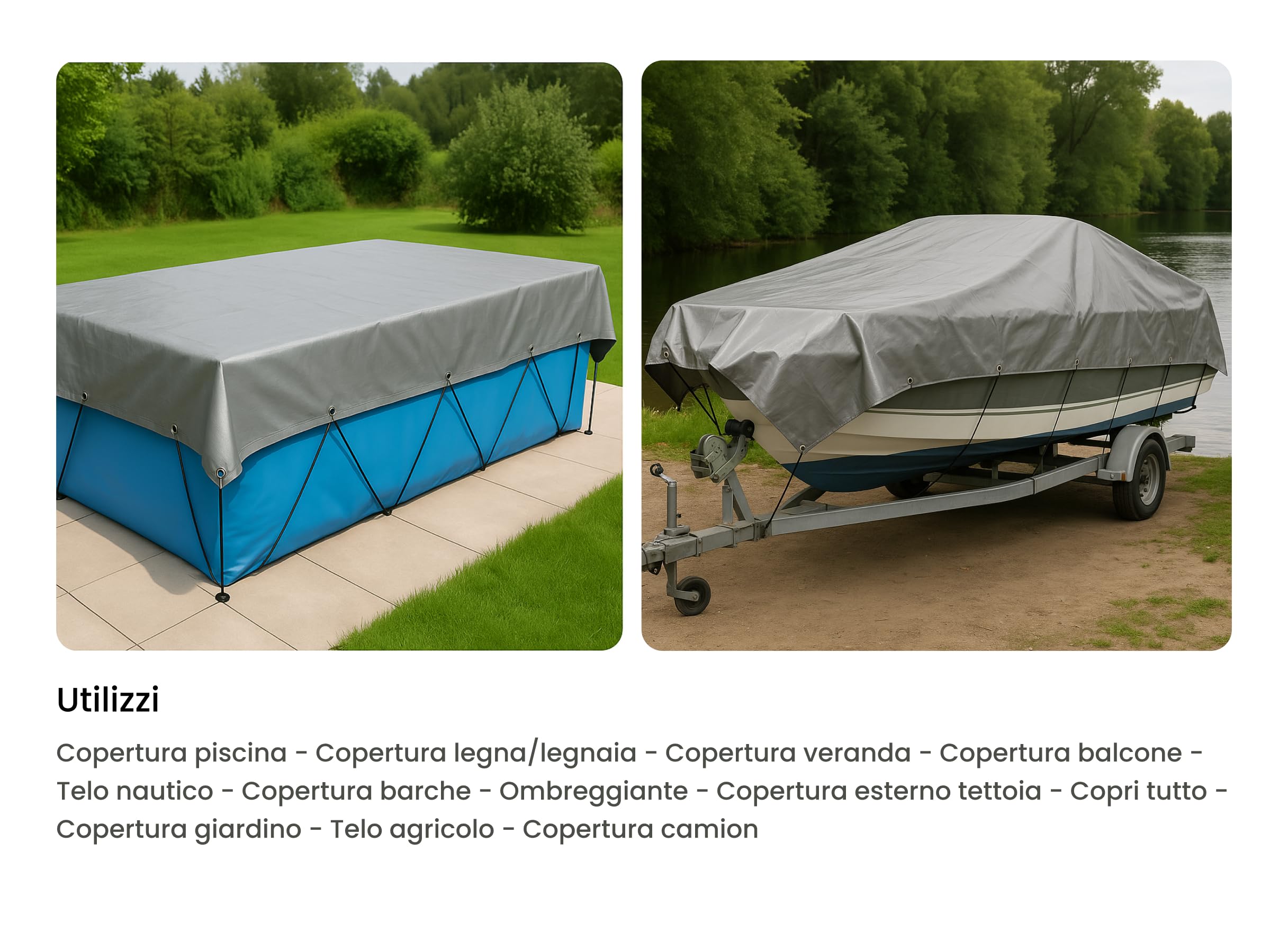 Telo impermeabile da Esterno 6x10 mt 260 gr/m² | Telone Occhiellato In Polietilene Rinforzato Antistrappo con Occhielli Antiruggine, Angoli Rinforzati e Corda Perimetrale