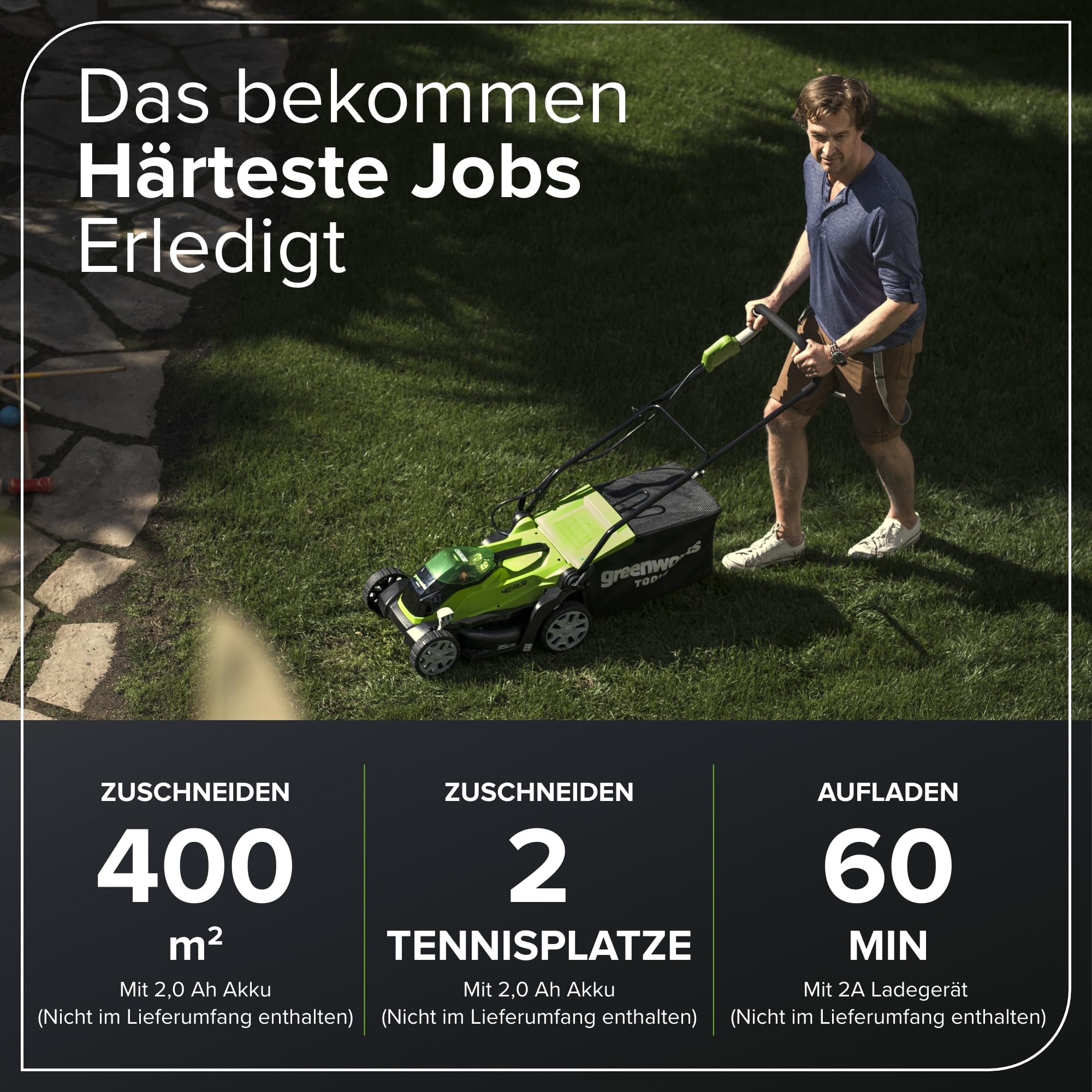 Greenworks Tondeuse à Gazon sans Fil pour Pelouses Jusqu'à 400m², Largeur de Coupe de 35cm G40LM35 & Batterie 40V 4Ah et Chargeur Universel Puissance 2A - GSK40B4 Plus Batterie 40V 5Ah - G40B5
