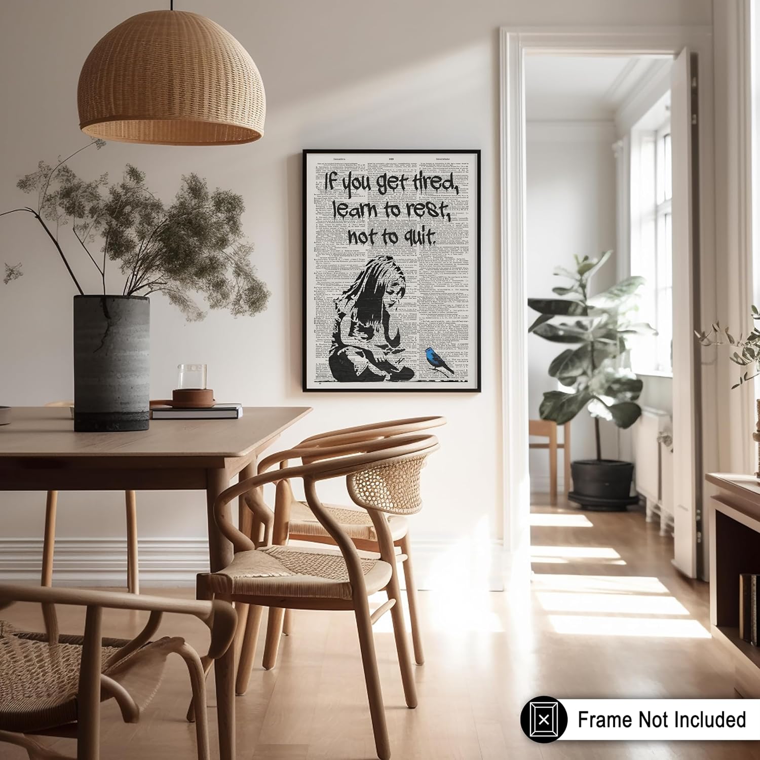 Poster Master Dictionary Art Poster - Learn To Rest Not To Quit Print - Abstract Design - Banksy Illustration - Positive Quotes Decor - Great Office or Bedroom Wall Decor - 8x10 UNFRAMED Wall Decor