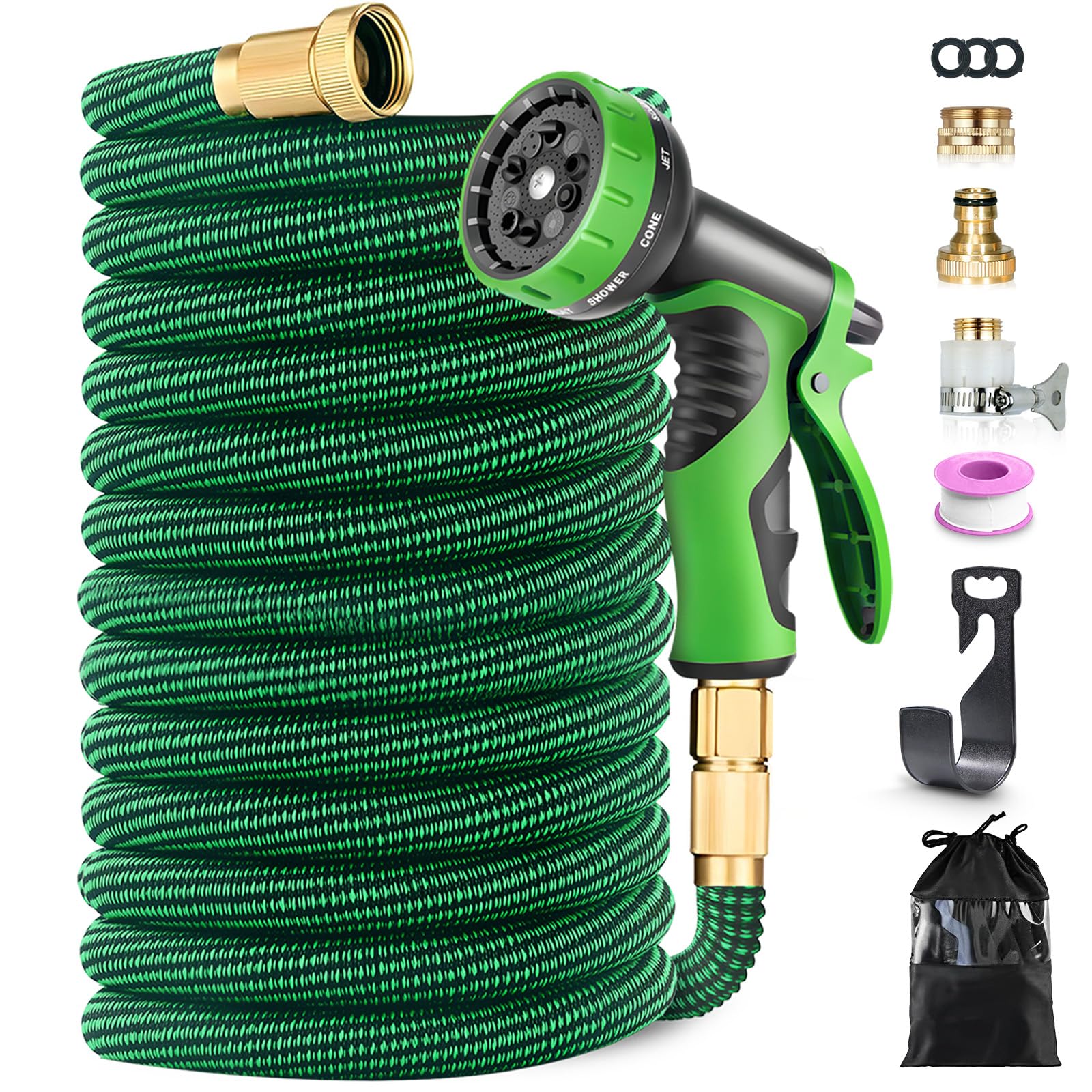 Manguera Extensible 45Metros con Pistola 10 Funciones, Ideal para Jardín, Limpieza de Coche y Terraza, 4 Capas Antifugas, Conectores de Latón