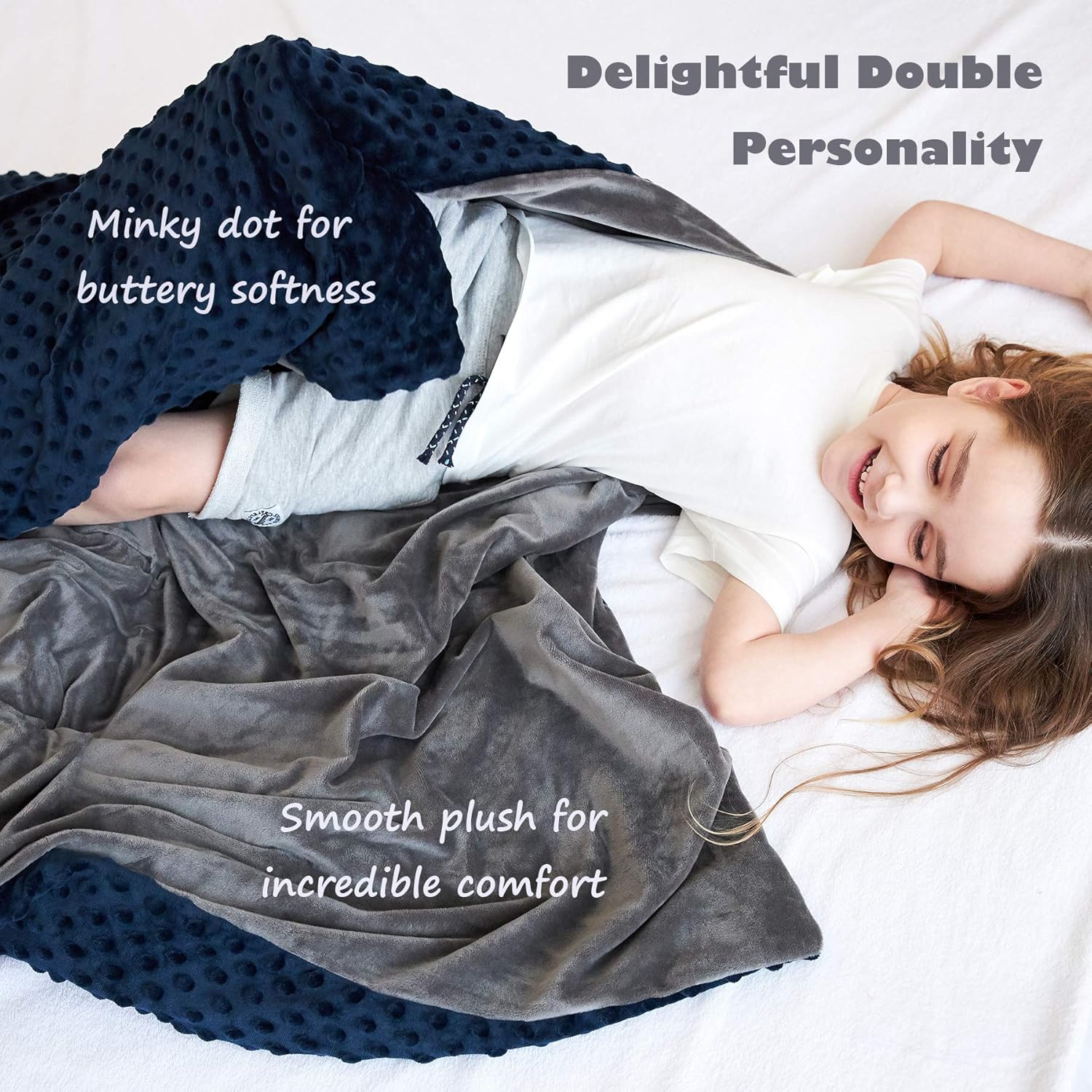 CO-Z Duvet Cover for Weighted Blankets Plush Minky Dot Fabric Two-Way Hidden YKK Zipper Closure Removable & Machine Washable Fits 36 x 48 Weighted Blankets Grey/Navy Blue