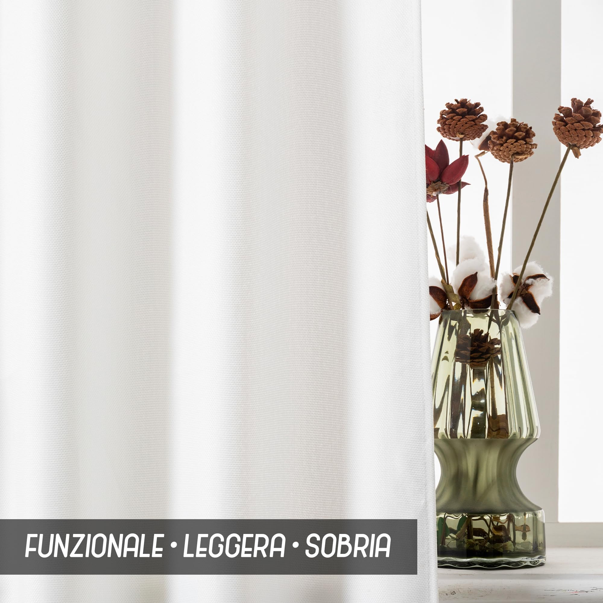 Paire De Rideaux Semi-Opaques Unis – 70x150 Cm Crème Avec Passants Pour Salon Et Chambre