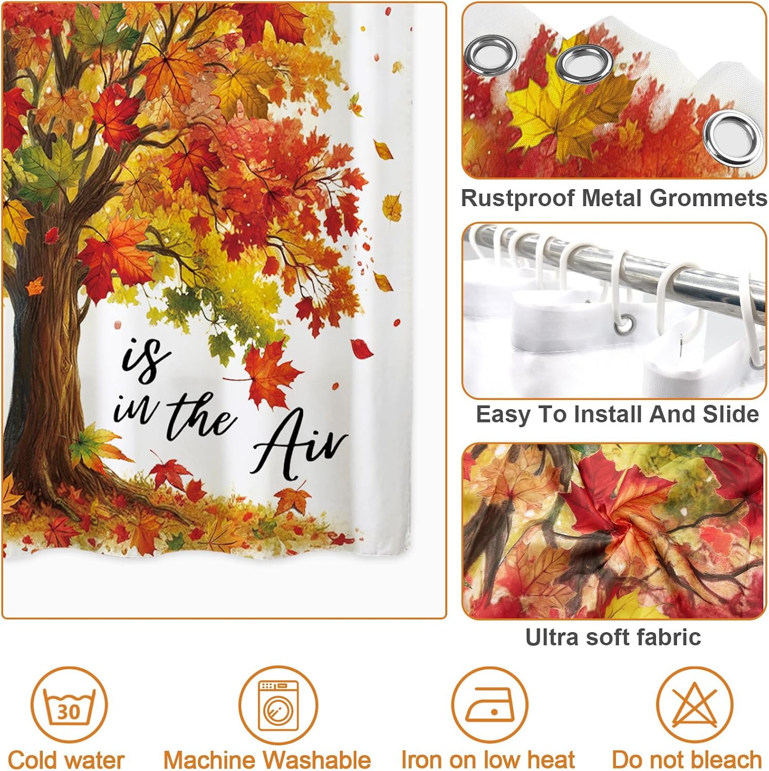 Baccessor Fall Autumn Tree Shower Curtain Fall is in The air Shower Curtain Thanksgiving Maple Leaf Polyester Fabric Bathroom Bath Home Decor Waterproof Weighted with Hooks 72 W x72 H Inch