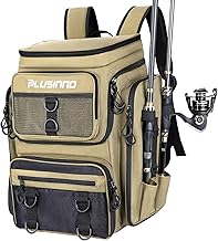 PLUSINNO Tool Bags Backpack Tackle Bag, Water-Resistant Fishing Backpack with Rod Holder, Ideal Fishing Gifts for Men…