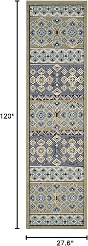 Miniatura 2 de SAFAVIEH Veranda Collection - Alfombra de pasillo, 2.3 x 10 pies, color verde y azul, diseño bohemio, que no desprende pelusa y de fácil cuidado,