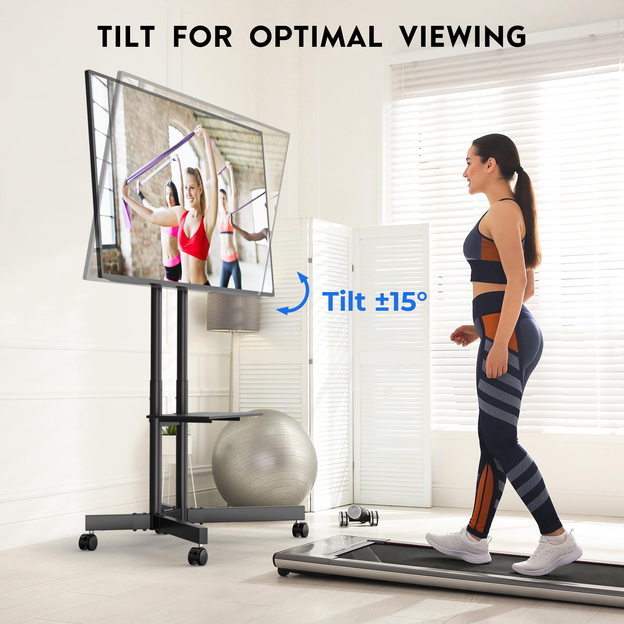 BONTEC Supporto TV da Pavimento con Ruote per TV LCD LED OLED da 32-85 Pollici, Ripiano Regolabile in Altezza, Max VESA 600x400mm, Capacità 55kg, Carrello Porta TV con Sistema di Gestione dei Cavi