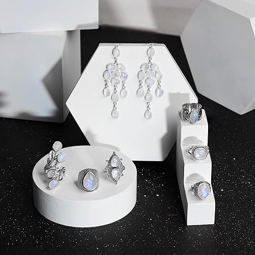 Miniatura 5 de YoTreasure Natural Labradorite Moonstone Green Onyx Solid 925 Sterling Silver Innovative Leaf Vine Design Ring