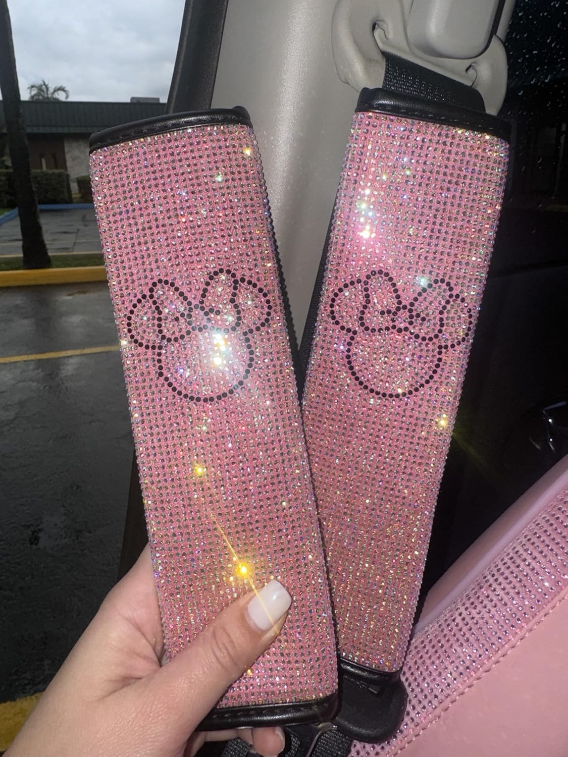 Bling Steering Wheel Cover with Sparkly Diamond Rhinestones, Gorgeous Accessory with Anti Slip Lining Ultra Bling Especially Shiny Mouse Diamond Universal (Seat Belts Silver)