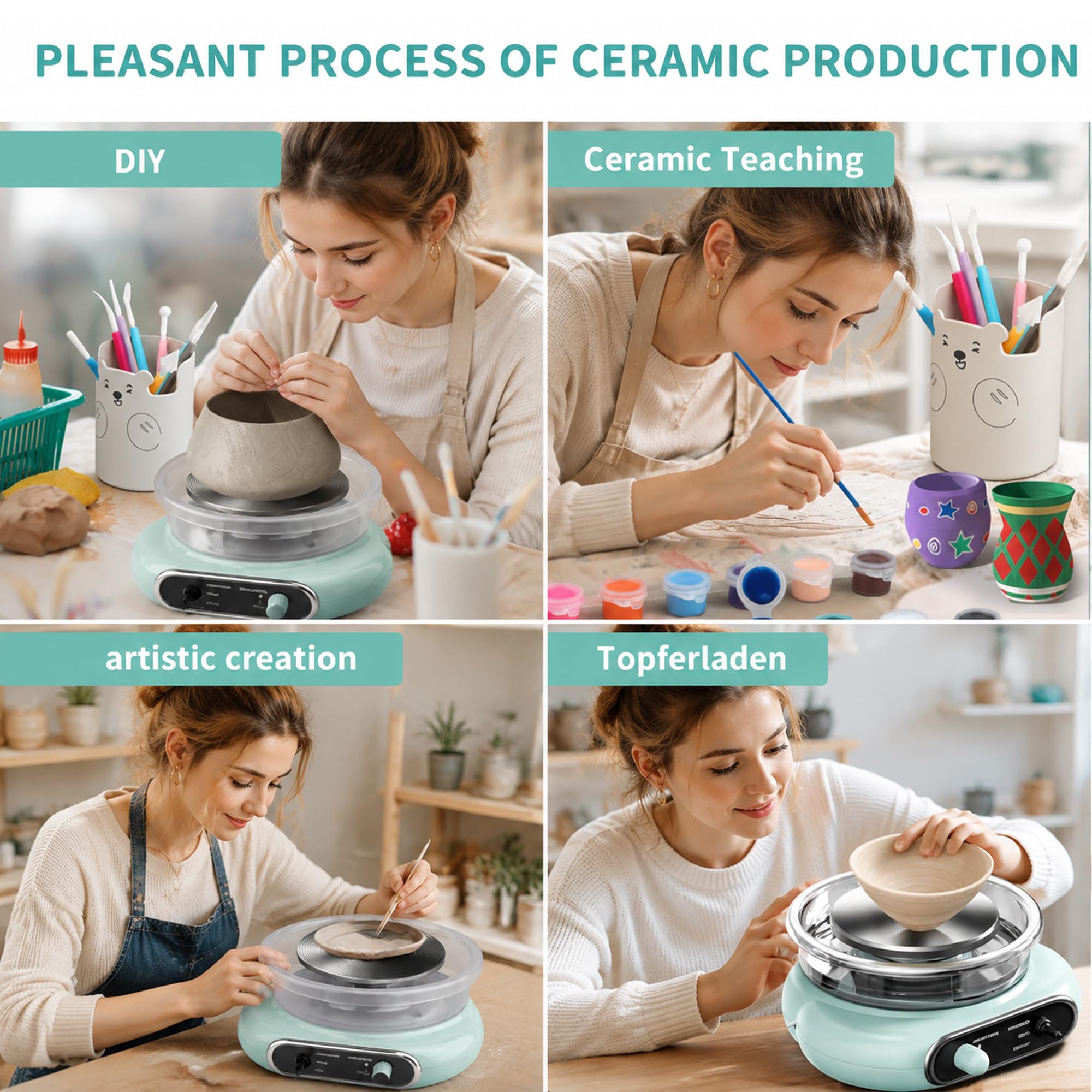 Tornio per Ceramica,Mini Ruota di Ceramica 200RPM per Artigianali Fai-da-Te | Macchina per Argilla con Piatto Girevole da 12 cm con 8 Strumenti per Scolpire per Adulti
