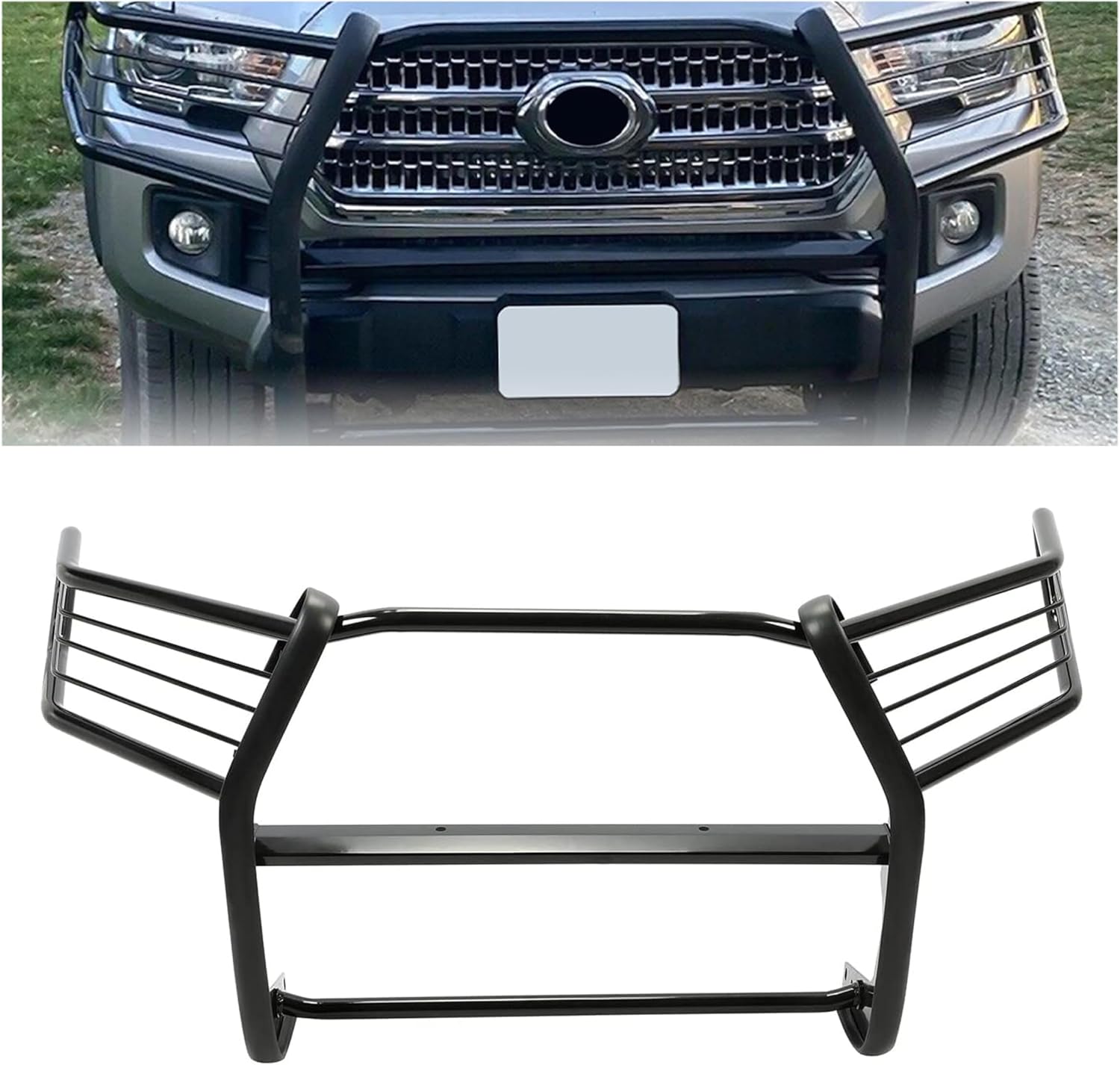 HECASA Front Brush Guard Bumper Grille Compatible with 2016-2023 Toyota Tacoma Bull Bar Brush Push Bar Guard Protector Powder Coated Black Steel Exterior Accessories
