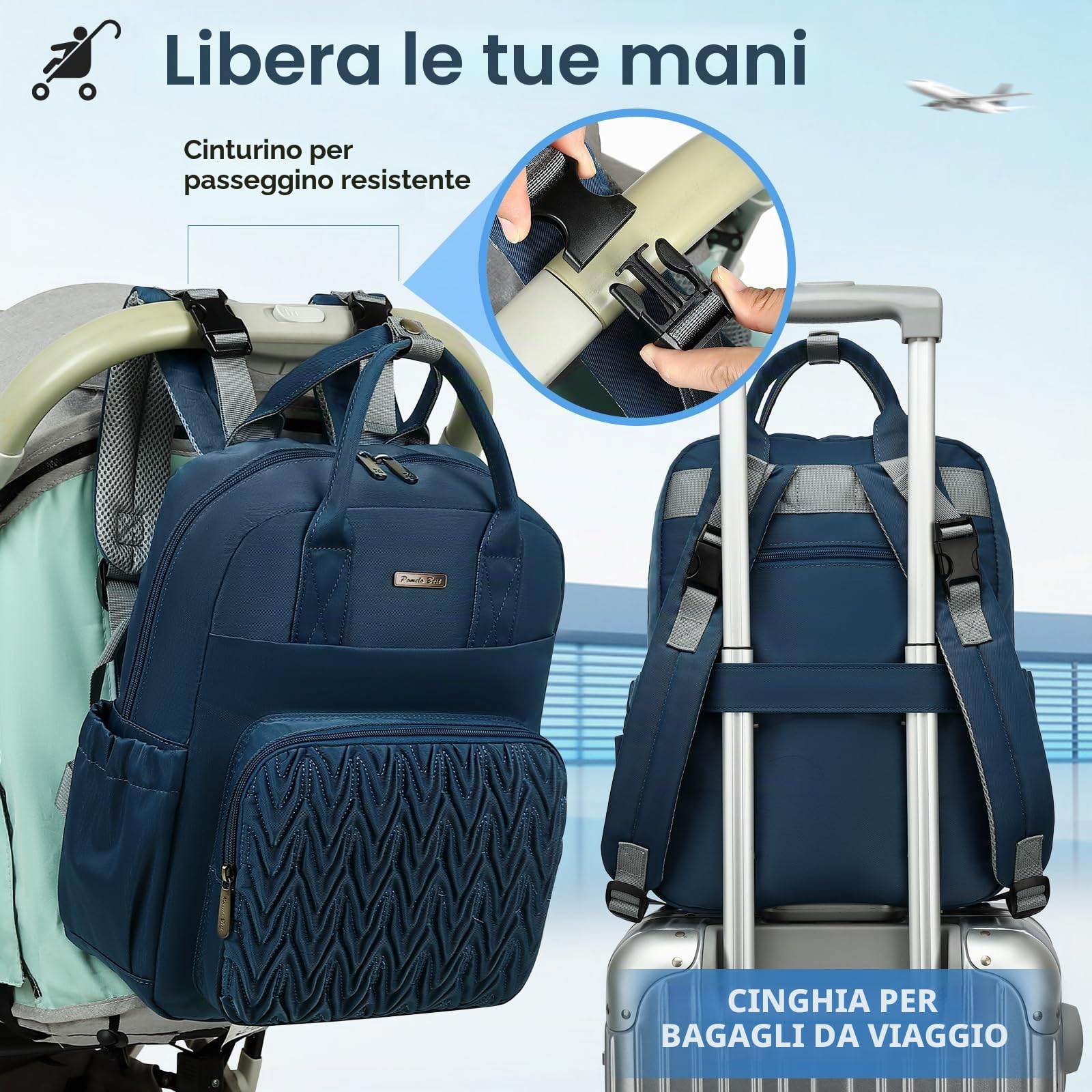 Pomelo Zaino Fasciatoio per Neonati Impermeabile con Materassino, Zaini Casual per Viaggi e Campeggio (Blu Navy)