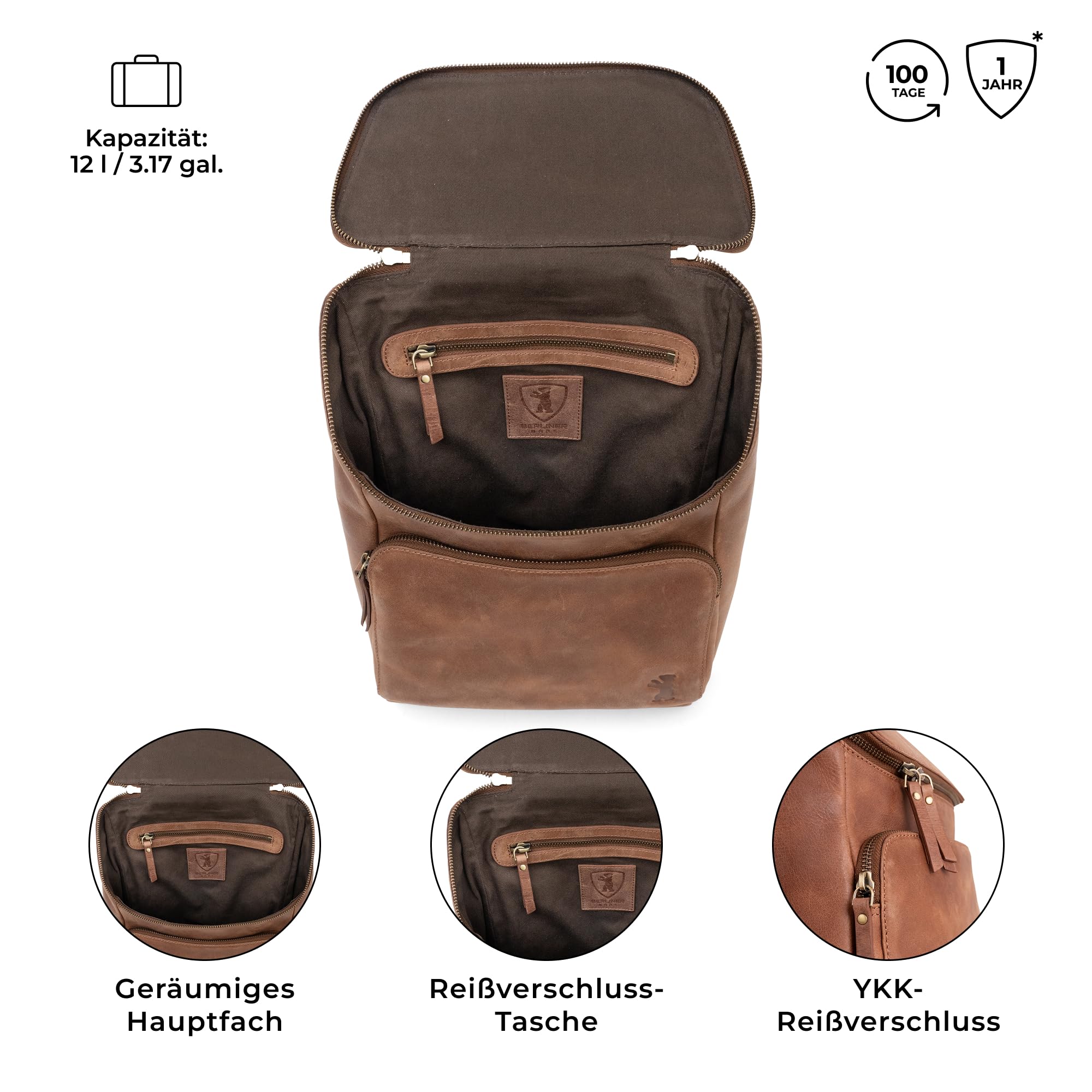 Berliner Bags Rucksack Sydney Vintage Leder, Cityrucksack Damen - Braun