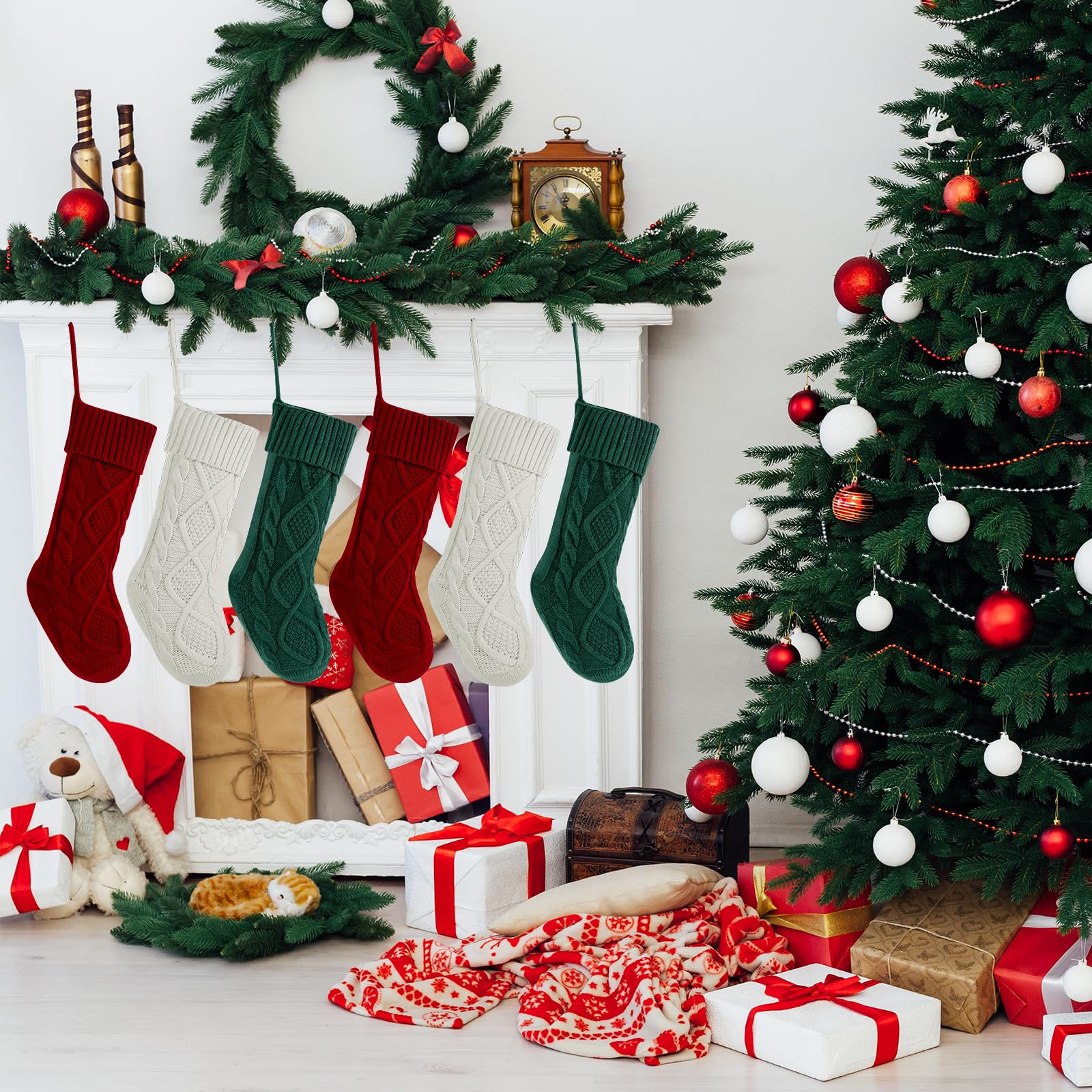 PATYDECRO Weihnachtsstrümpfe, 3 Stück, 45,7 cm, großer Zopfstrick, personalisierbar, Weihnachtsstrumpf, Dekoration für Familie, Weihnachtsfeier, Dekoration