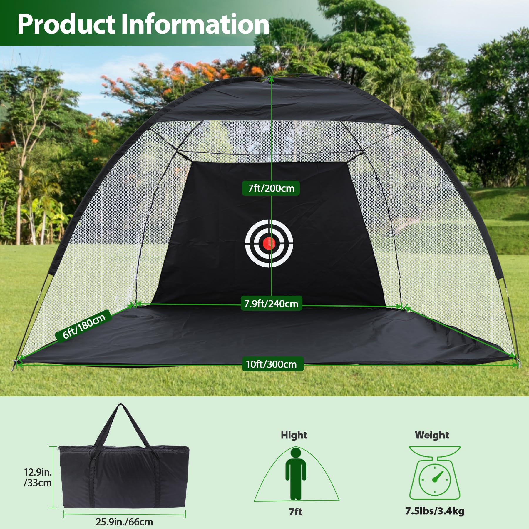REDCAMP Red de entrenamiento de golf 10x7 pies con césped y estera de impacto