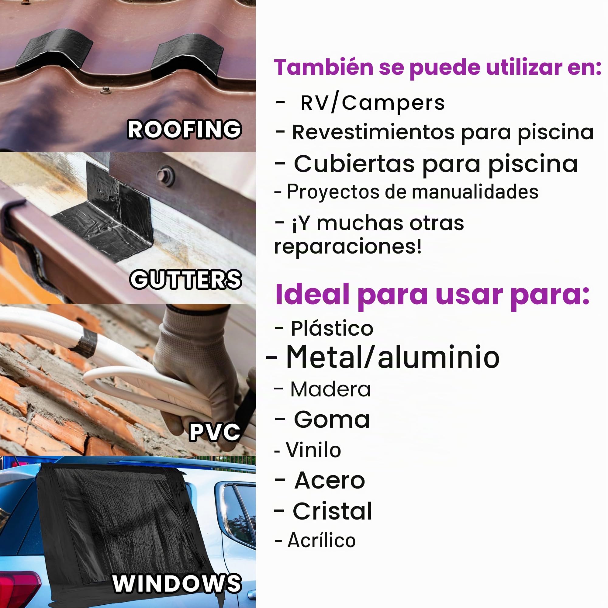 Cinta Adhesiva Impermeable Extremadamente Fuerte para Exterior e Interior | Cinta de Reparación de Tejados | Cinta Adhesiva Resistente a los Rayos UV | Autosellante (5cm x 2.5m)