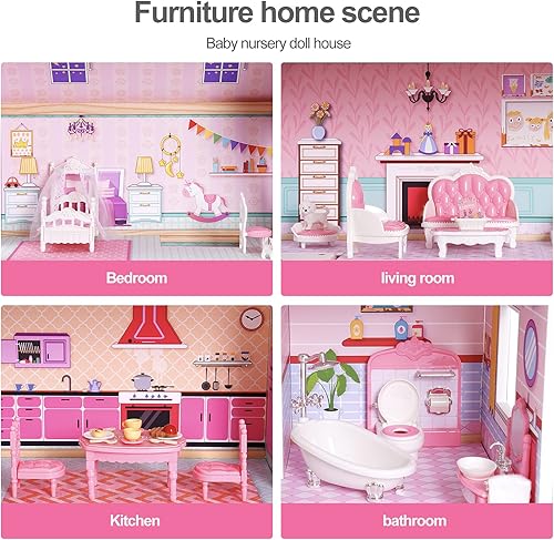 Miniatura 2 de ROBOTIME Casa de muñecas de madera, casas de muñecas con muebles de 24 piezas para muñecas de 4, 5, 6 pulgadas, regalo de casa de muñecas para niñas