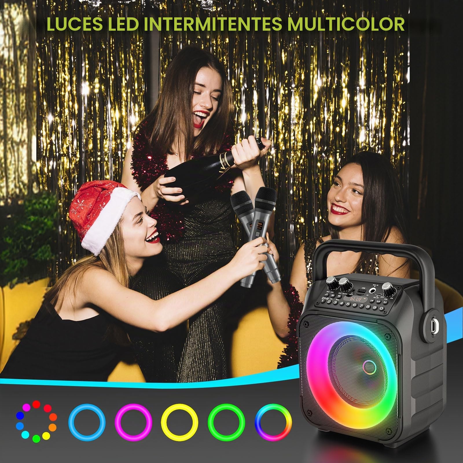 Karaoke 2 Microfonos Inalambricos Ankuka [Versión Actualizada] Altavoz con Microfono de 12W con Subwoofer de 6,5", Autonomía de 8H, Soporta TV/Smartphone/TWS/AUX/USB, Regalo para Niños y Adultos