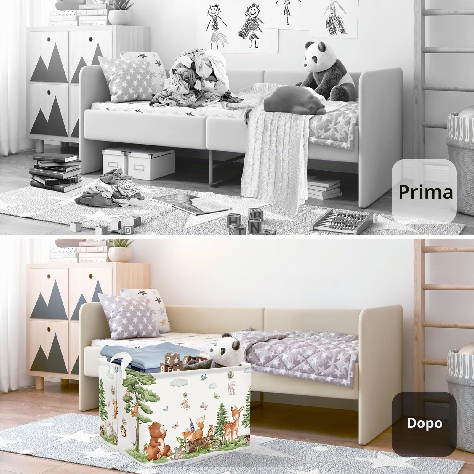 Grande Cesta Porta Biancheria Bambini Animali Foresta Orso Volpe Pieghevole Cestini Portaoggetti Giocattoli Vestiti per Bagno Cameretta, Scoiattoli, 36L