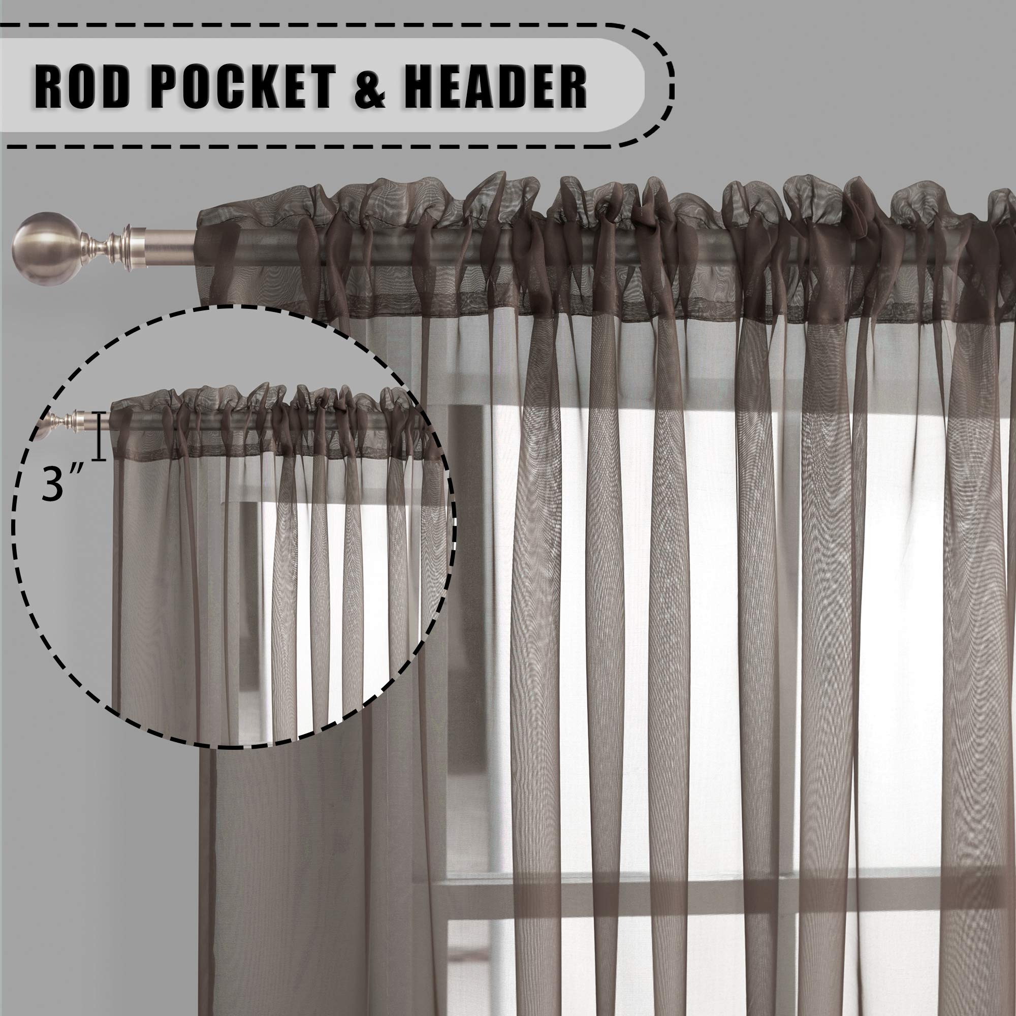 Amazon Com Keqiaosuocai 45 Inch Sheer Chocolate Brown Curtains For Kitchen Bathroom Rod Pocket Light Filtering Short Small Sheer Voile Drapes Panels For Basement 1 Pair 52wx45l Kitchen Dining