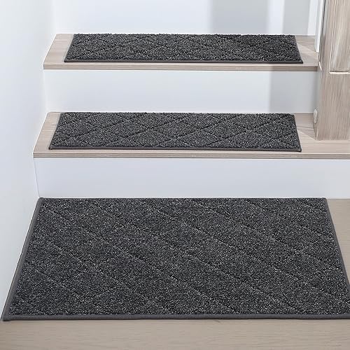 Vista 135 de COSY HOMEER - Alfombra antideslizante de 28 x 9 pulgadas, uso interior en peldaños de madera, alfombras para niños y perros, 100 % poliéster, base