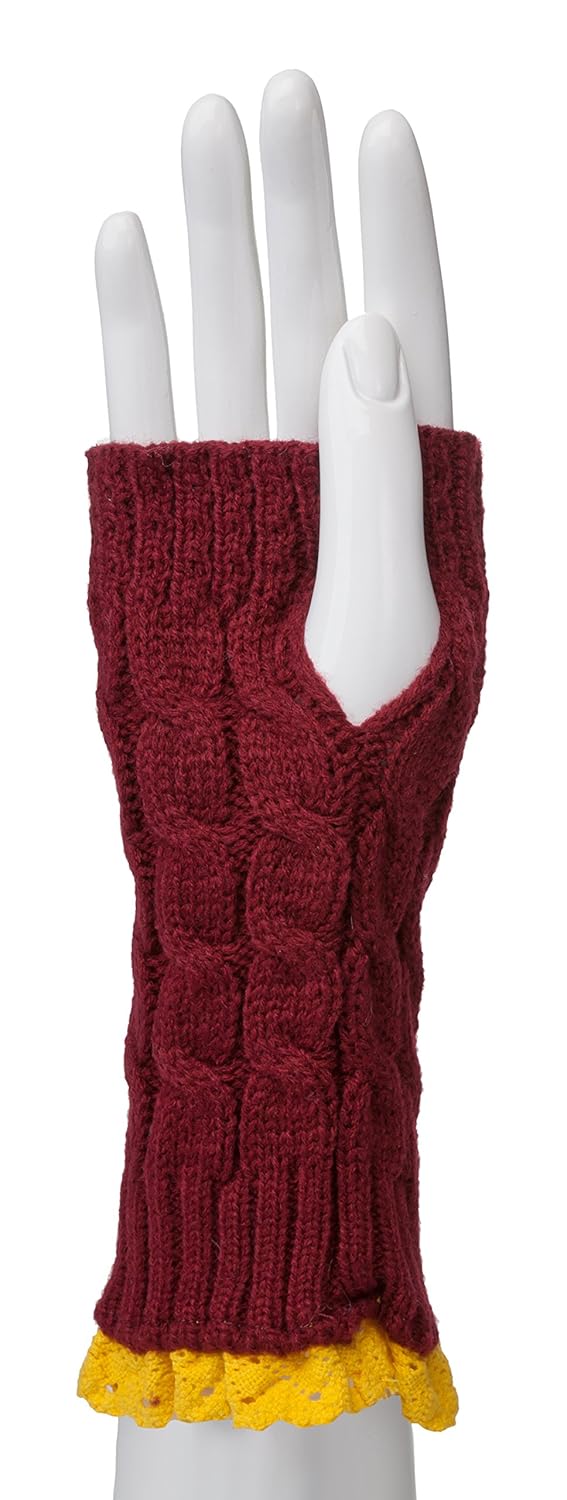 Occasionally Made 8"x3.5" Maroon/Yellow Fingerless Crochet and Lace