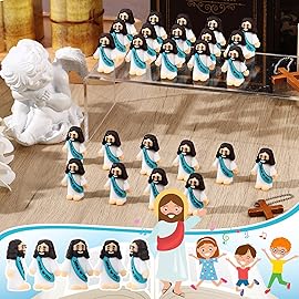 Bememo 25 Pcs Little Jesus Figures Original Design Jesus Love You Mini Rubber Toys to Hide and Seek Christmas Religious Party Favors Sunday School Baptism Gifts(Cyan)