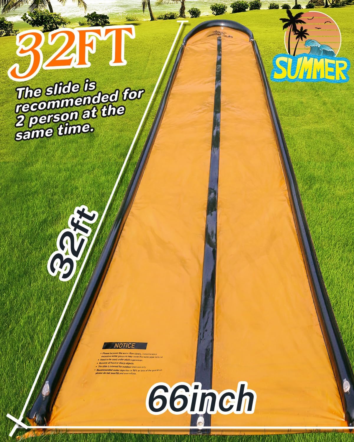 32ft Slip Water and Slide for Kids Adults, Extra Long Backyard Water Slide with Pool and 2 Inflatable Bodyboards, Summer Outdoor Games Water Toys