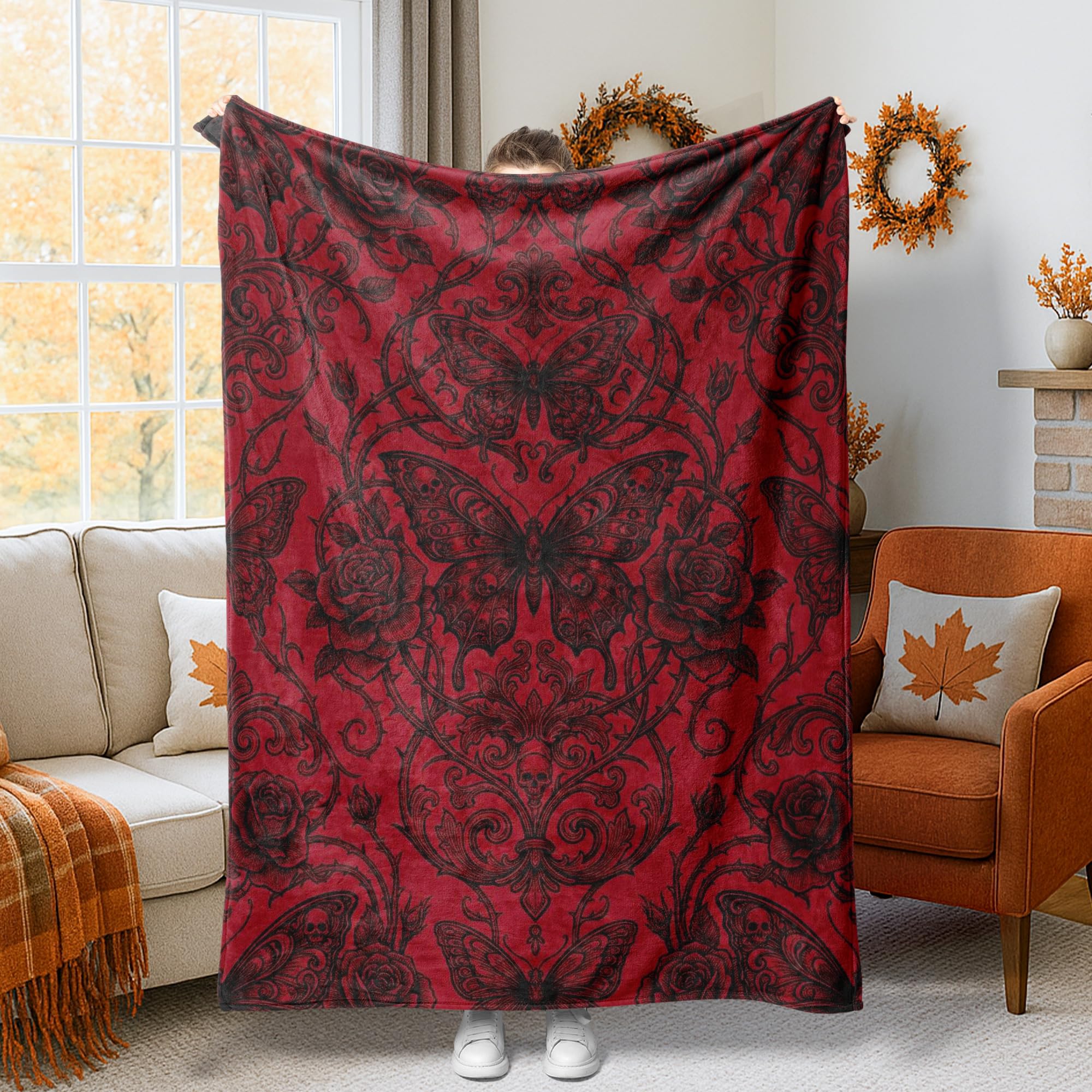Plaid en fourrure douce motif crâne rose, couverture légère et chaude pour lit et fauteuil