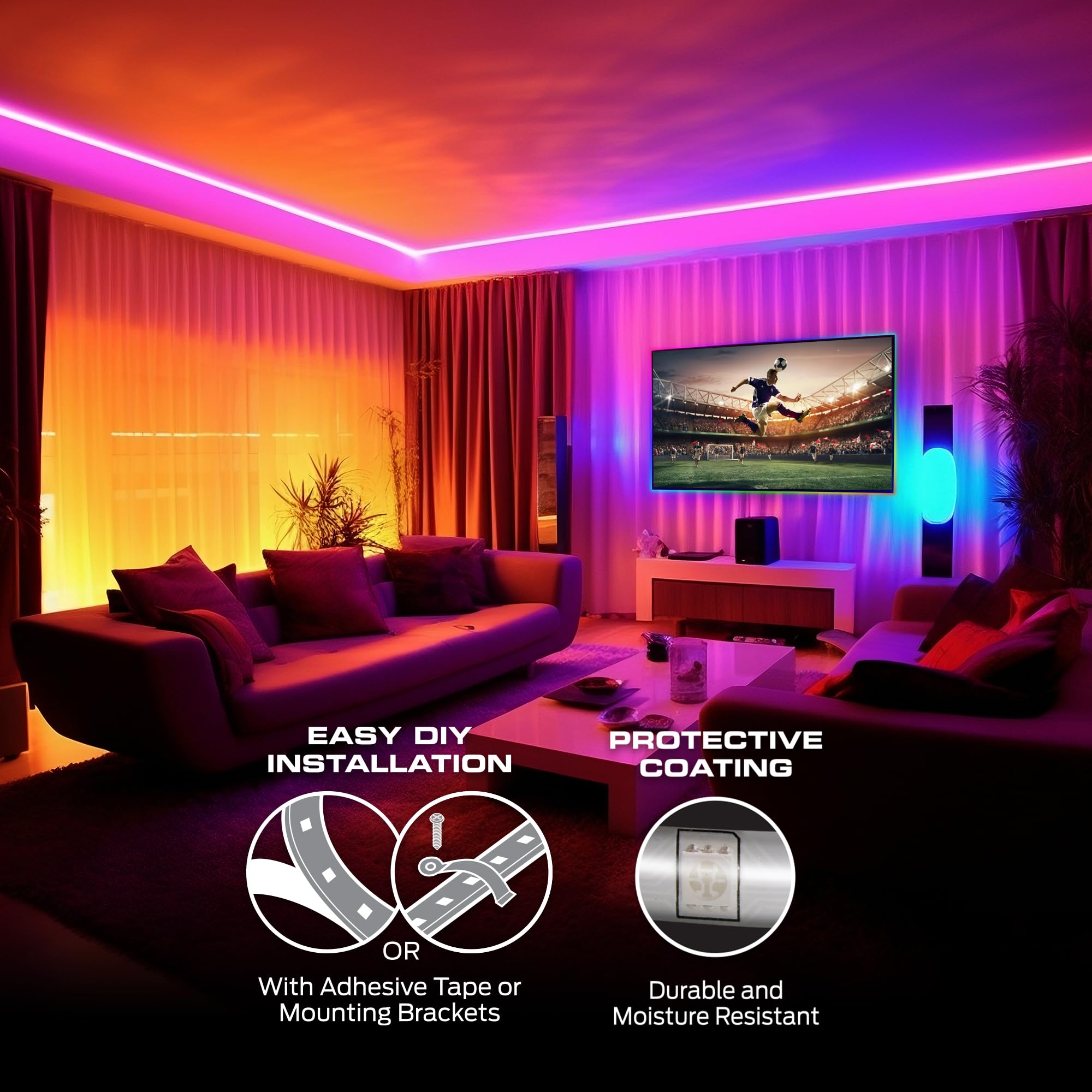 Monster Smart RGB+IC LED-Streifen: Soundreaktive Lichtstreifen für Schlafzimmer, App und Sprachsteuerung, RGB-Lichtstreifen für Zimmer, Alexa Google Home, Razer Chroma Sync, 30 m